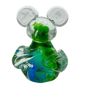 Murano Style Mouse/Bear? Shape Paperweight Art Glass Swirl Blue/Green Hand Blown